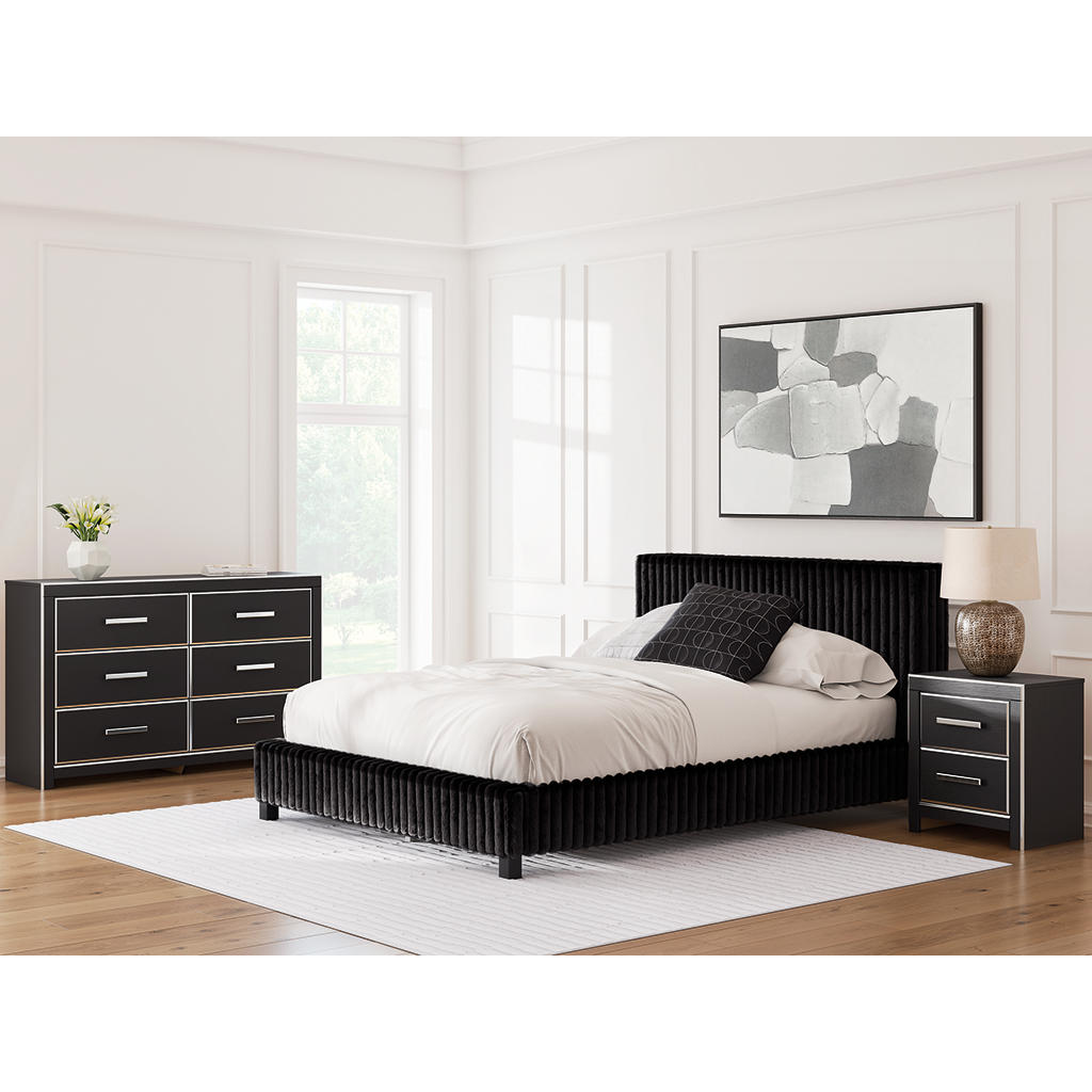 Queen Upholstered Bed Set - Matte Black Contemporary