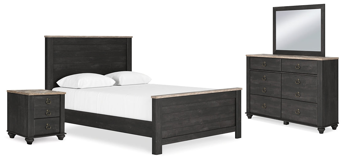 Nanforth Queen Panel Bed, Dresser, Mirror and Nightstand