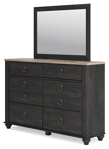 Nanforth Queen Panel Bed, Dresser, Mirror and Nightstand