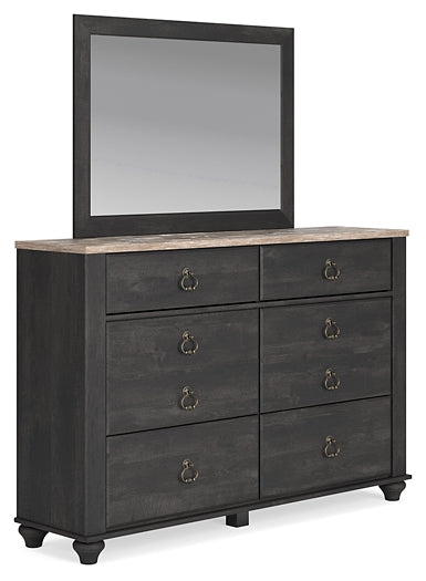 Nanforth Queen Panel Bed, Dresser, Mirror and Nightstand