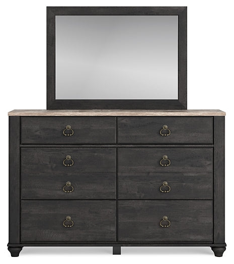 Nanforth Queen Panel Bed, Dresser, Mirror and Nightstand