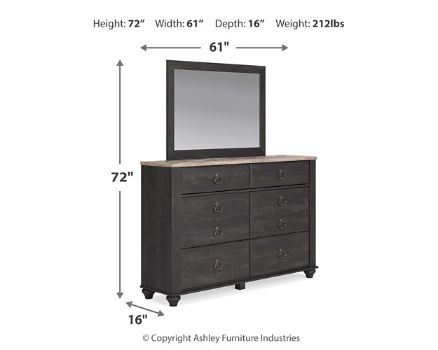 Nanforth Queen Panel Bed, Dresser, Mirror and Nightstand