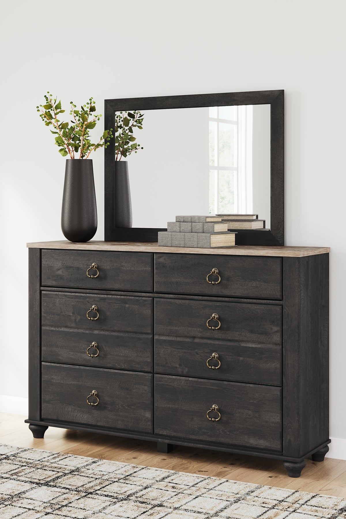 Nanforth Queen Panel Bed, Dresser, Mirror and Nightstand