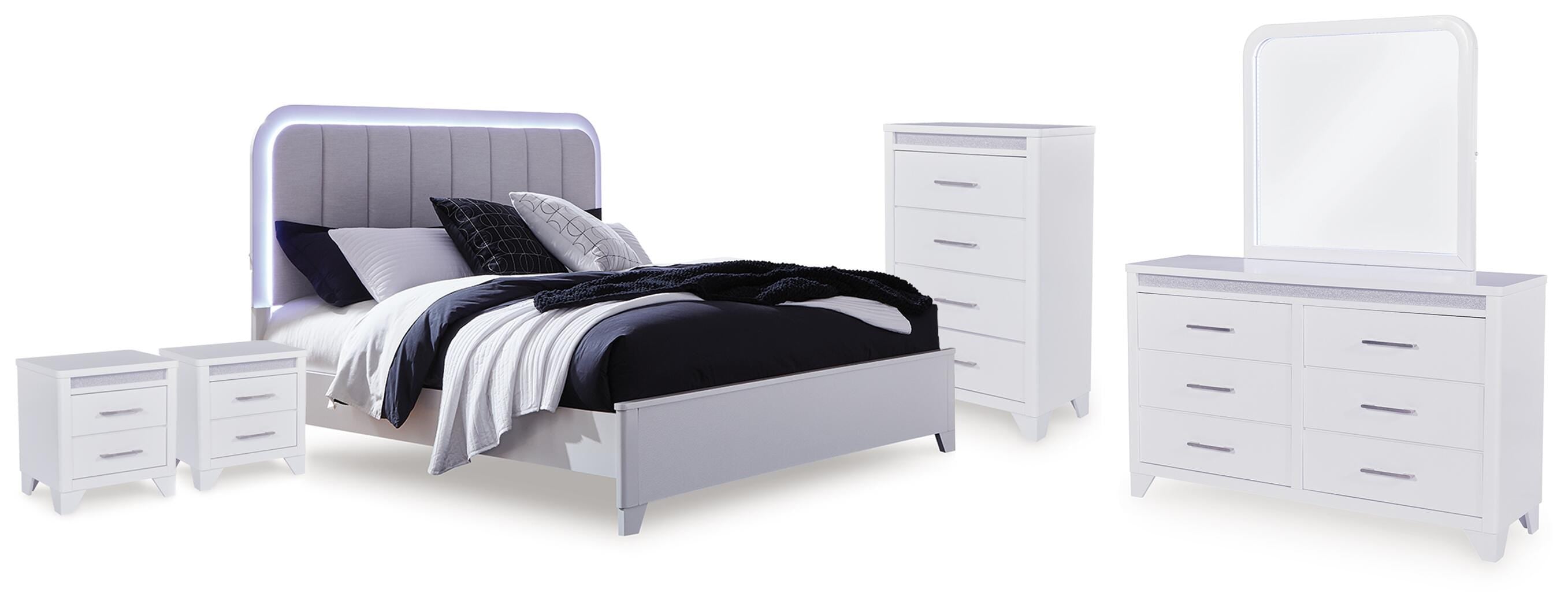 Jarlee Queen Upholstered Panel Bed, Dresser, Mirror, Chest and 2 Nightstands Signature Design by Ashley® Bedroom
