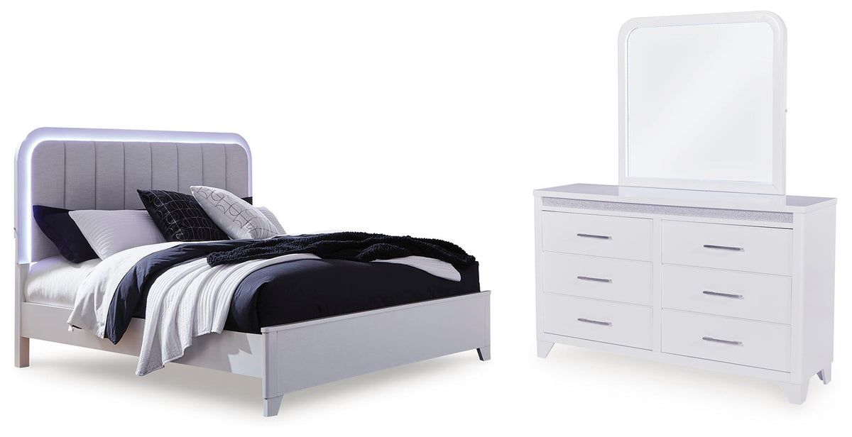 Jarlee Queen Upholstered Panel Bed, Dresser and Mirror — White Signature Design by Ashley® Bedroom