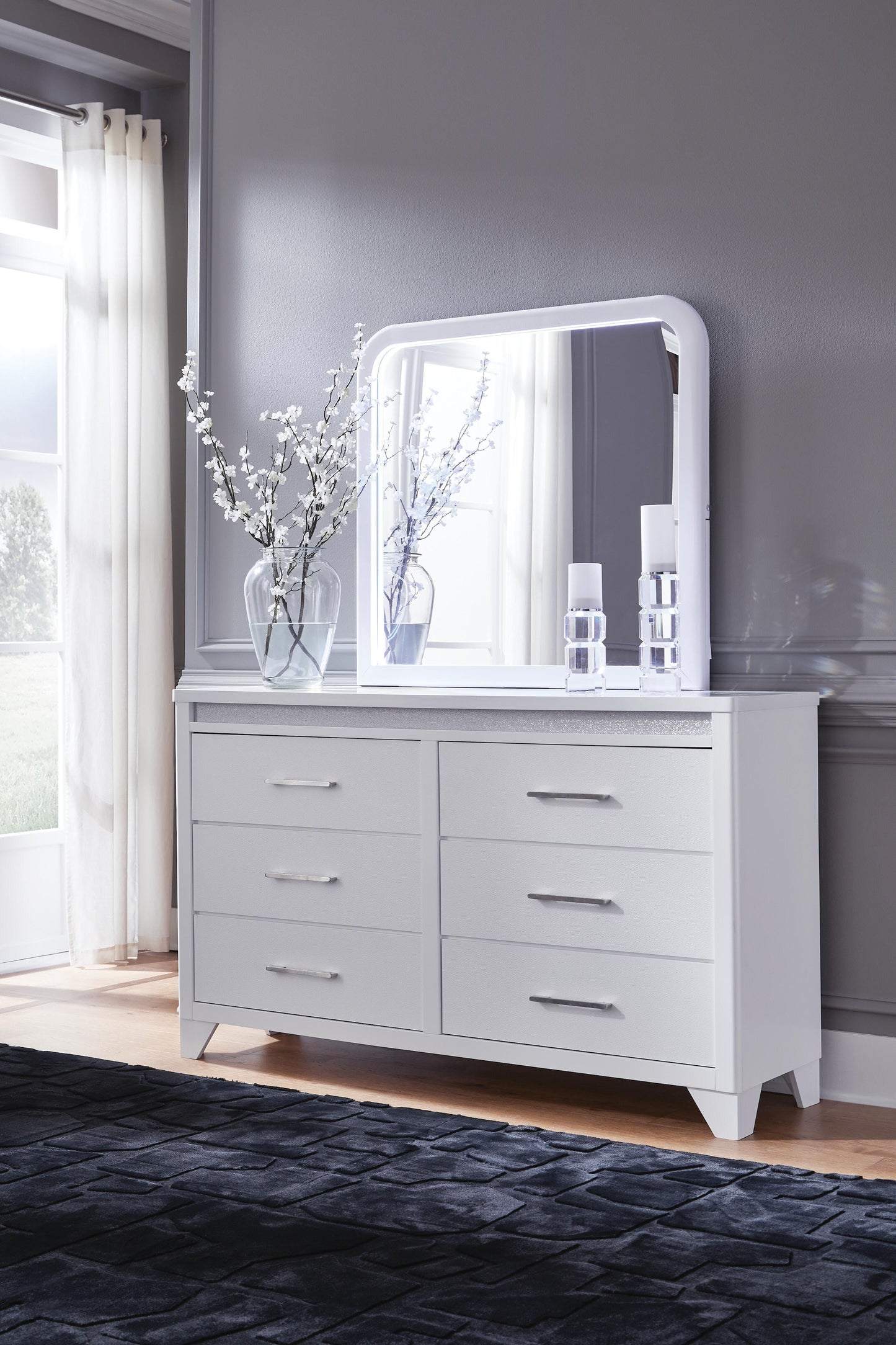 Jarlee Queen Upholstered Panel Bed, Dresser, Mirror, Chest and 2 Nightstands Signature Design by Ashley® Bedroom