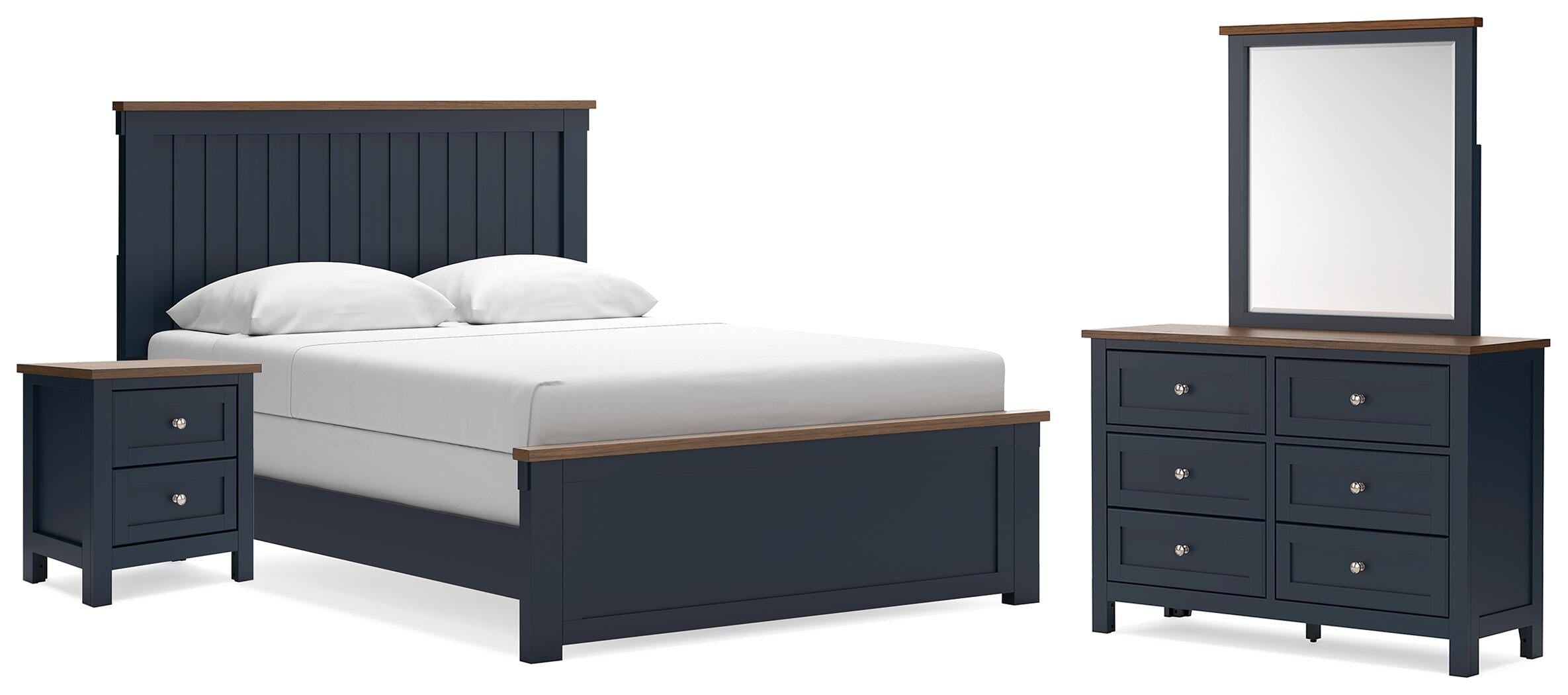 Landocken Queen Panel Bed 4-Piece Set — Brown and Blue Ashley