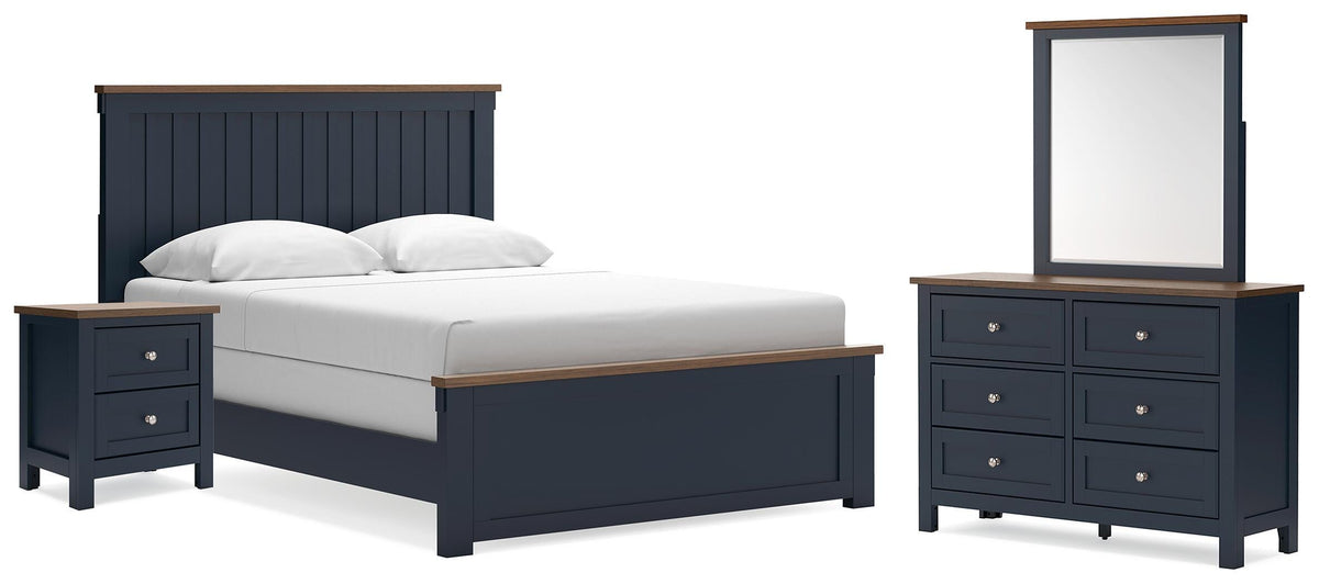 Landocken Queen Panel Bed 4-Piece Set — Brown and Blue Ashley
