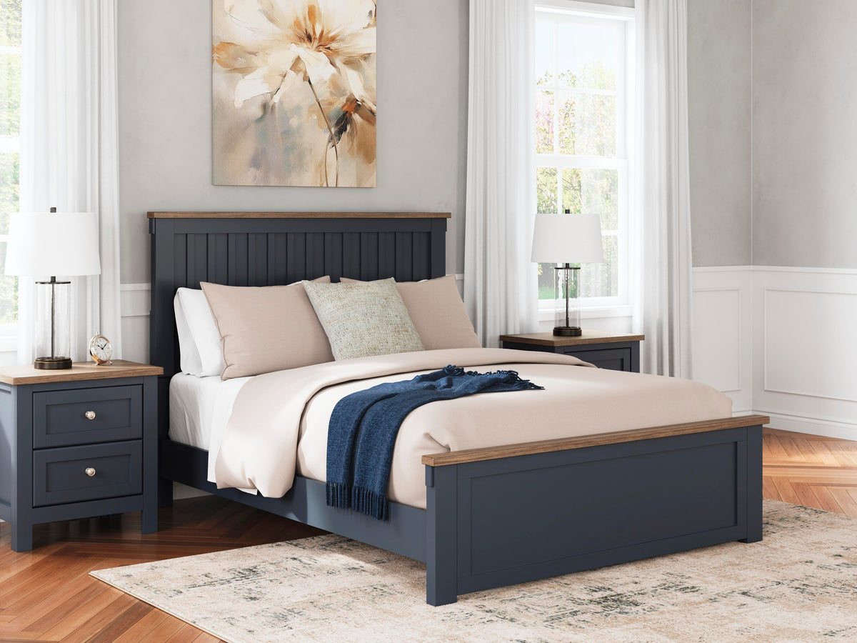 Landocken Queen Panel Bed 4-Piece Set — Brown and Blue Ashley