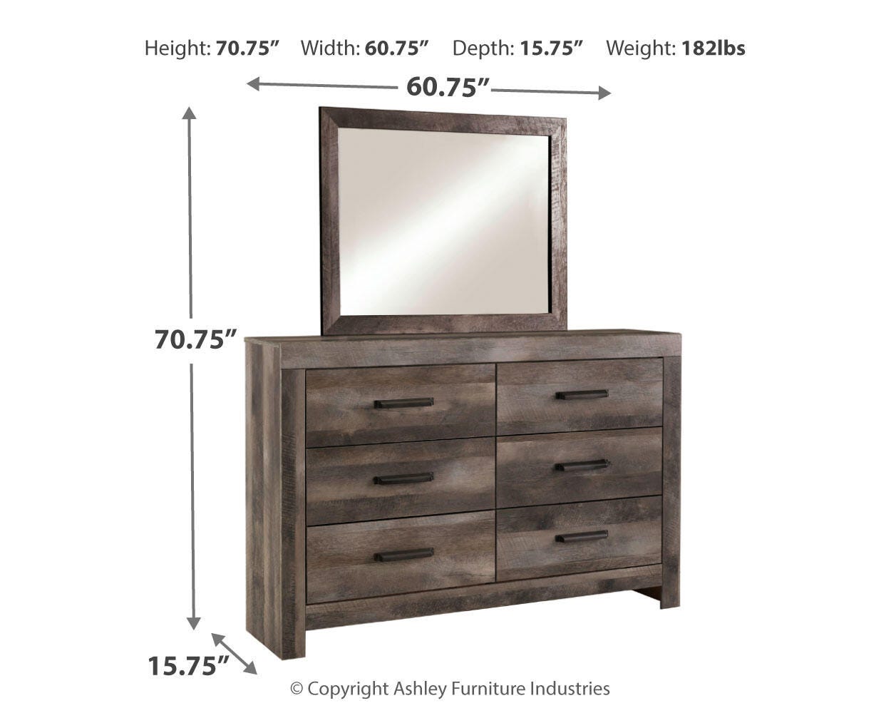 Wynnlow Queen Upholstered Poster Bed, Dresser and Mirror