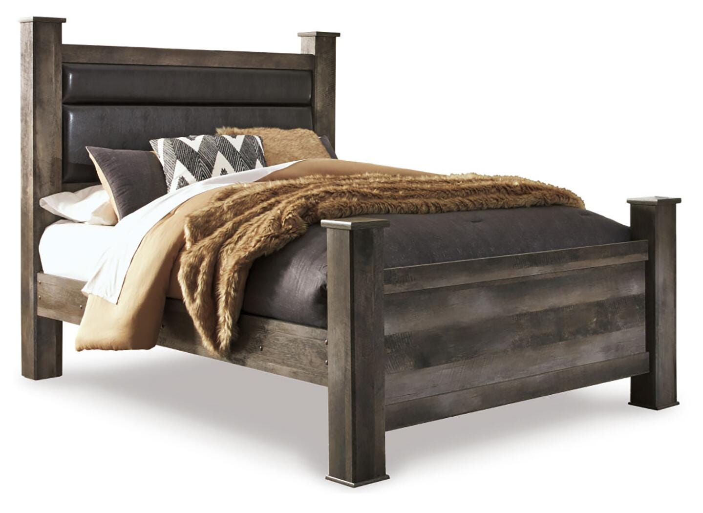 Wynnlow Queen Upholstered Poster Bed, Dresser and Mirror