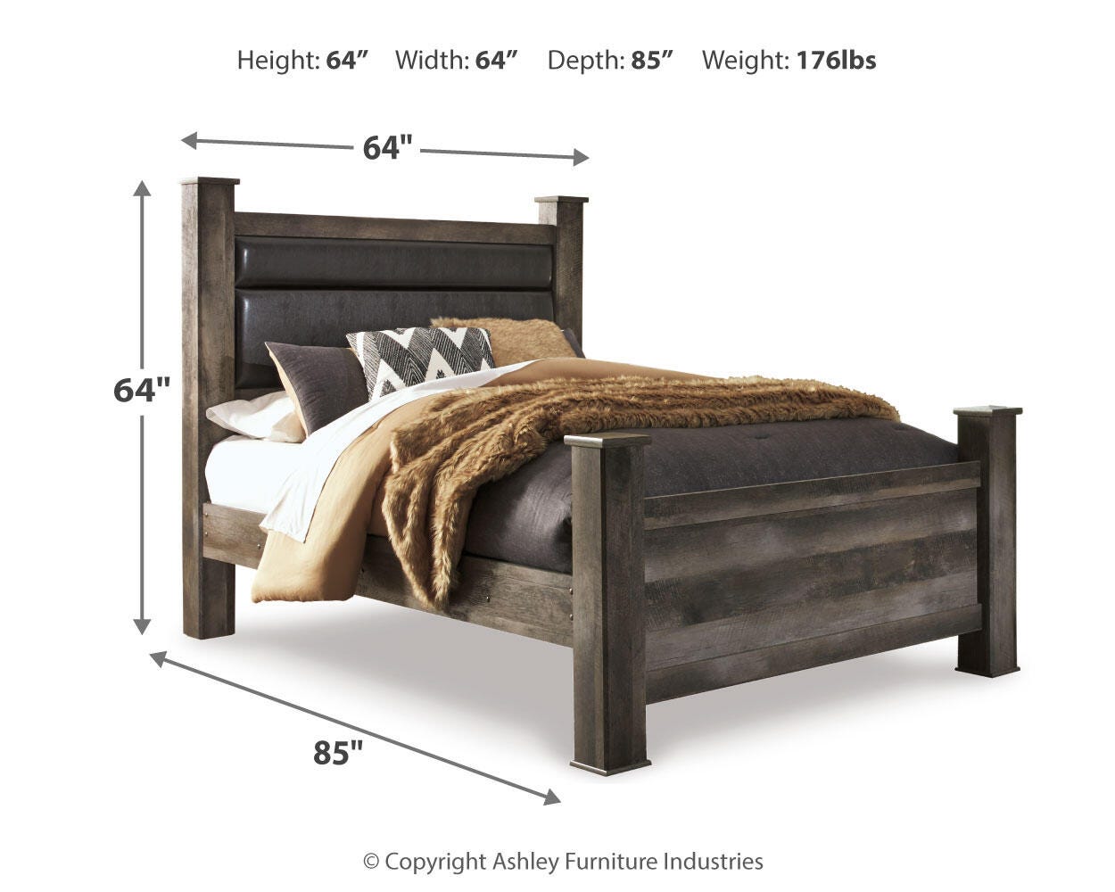 Wynnlow Queen Upholstered Poster Bed, Dresser and Mirror