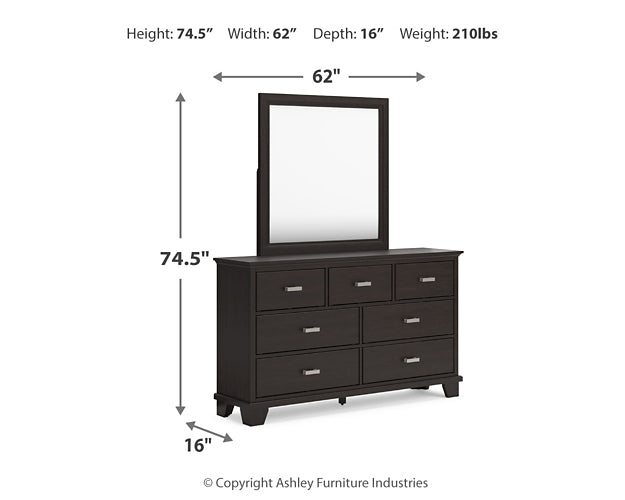 Covetown Full Panel Bed with Mirrored Dresser and Chest