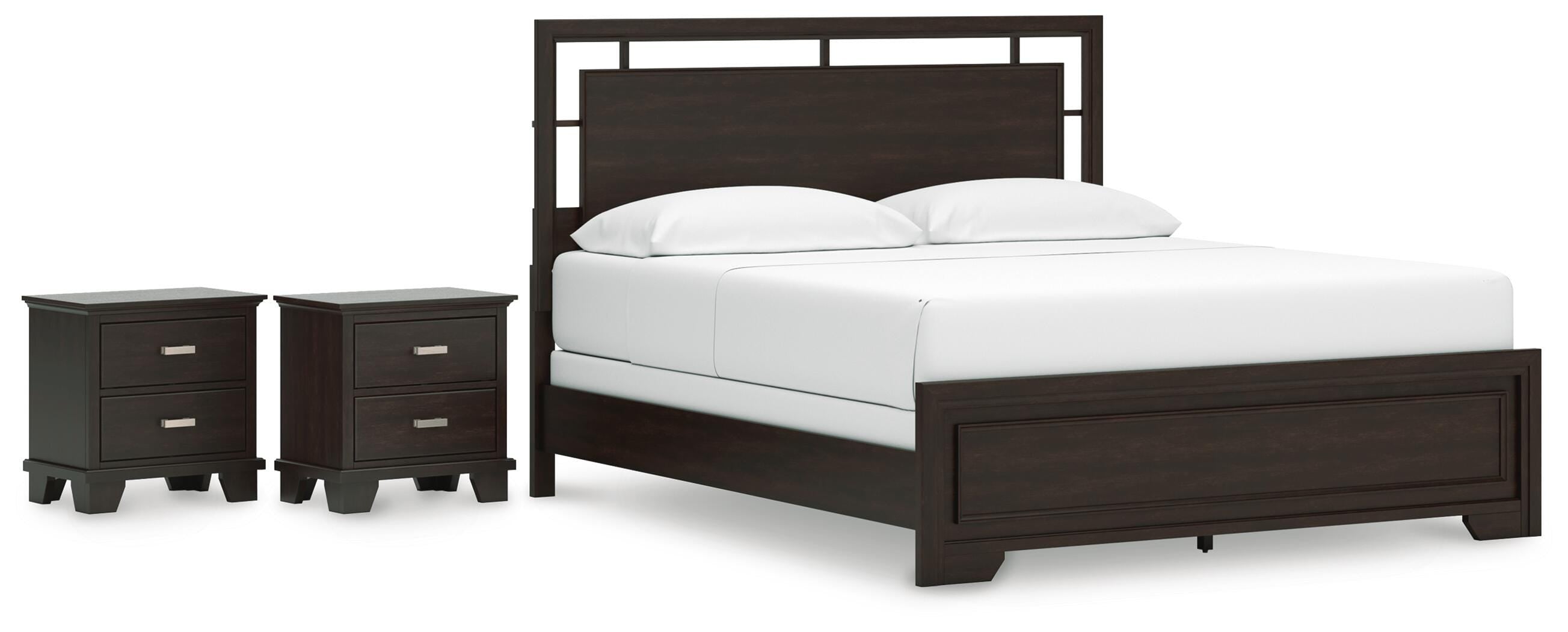 Covetown California King Panel Bed and 2 Nightstands