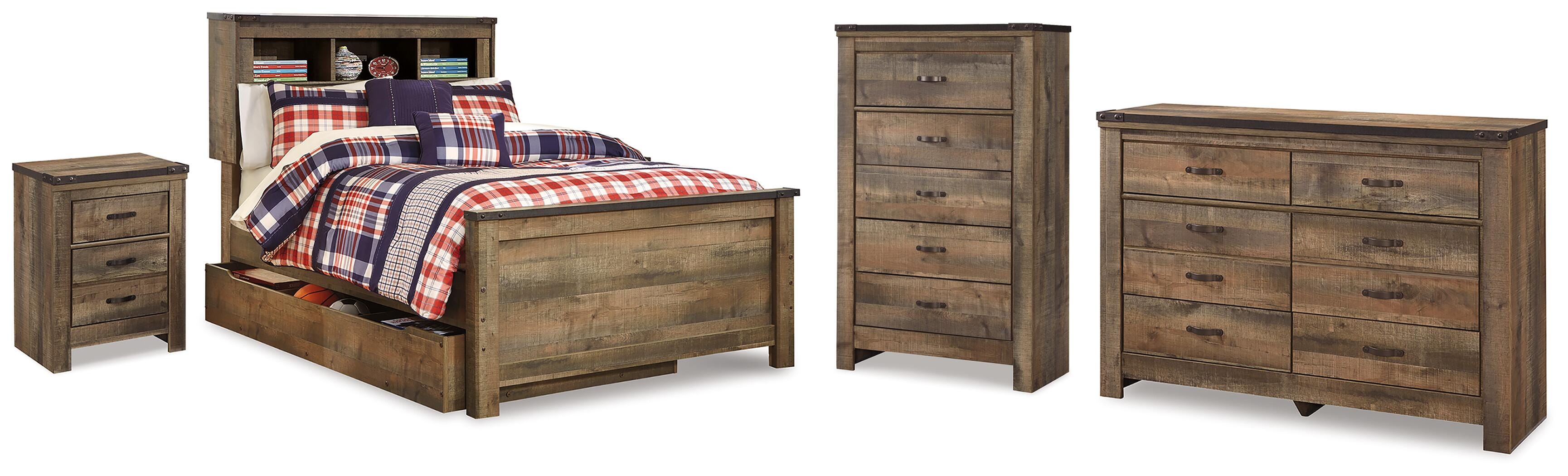Trinell Full Bookcase Storage Bed, Dresser, Chest and Nightstand