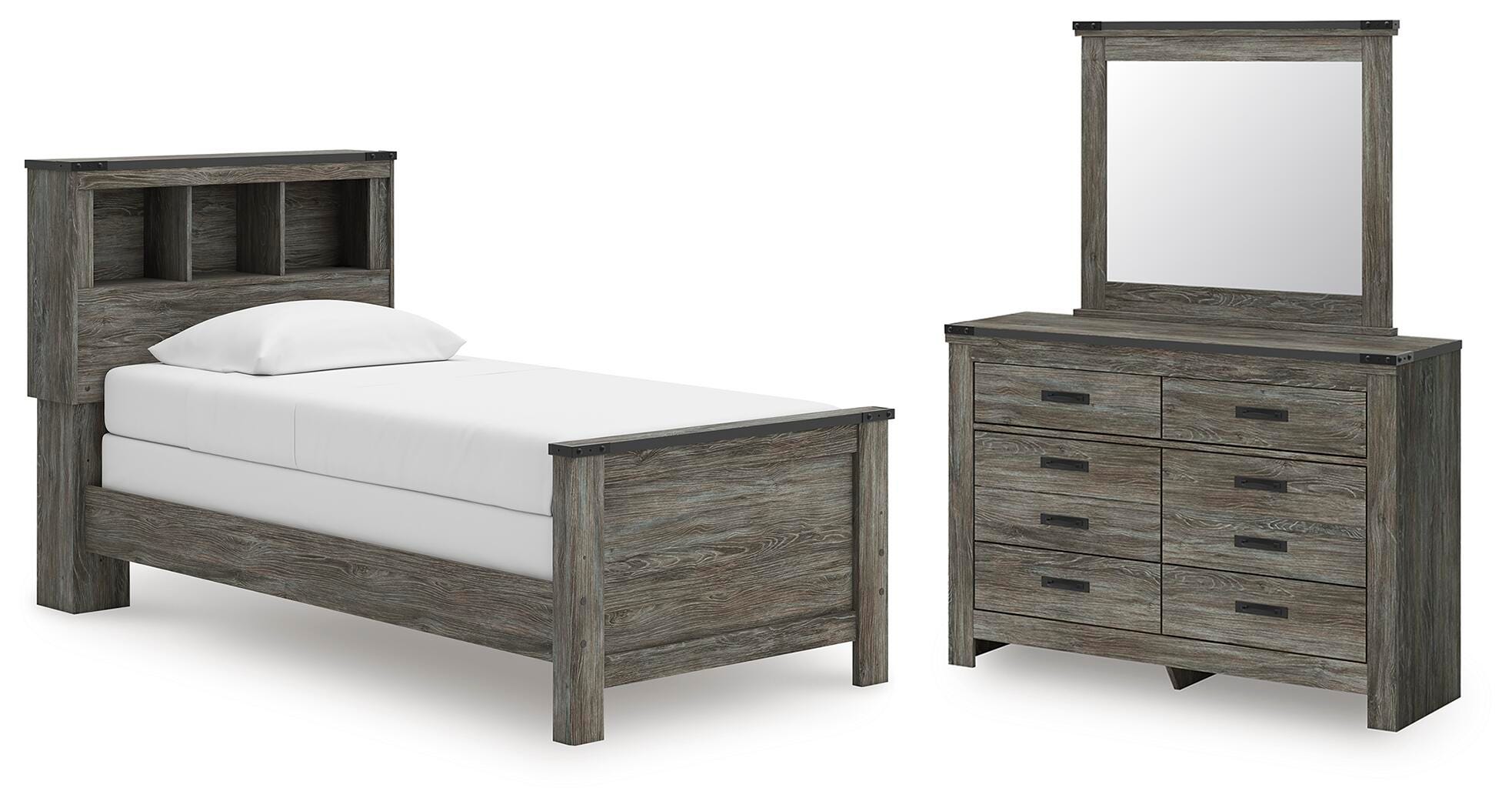 Frandern Twin Bookcase Bed, Dresser and Mirror