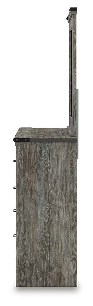 Frandern Full Bookcase Panel Bed with Storage, Dresser, Mirror and Chest