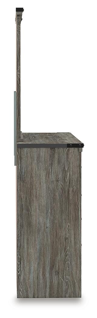 Frandern Full Bookcase Panel Bed with Storage, Dresser, Mirror and Chest