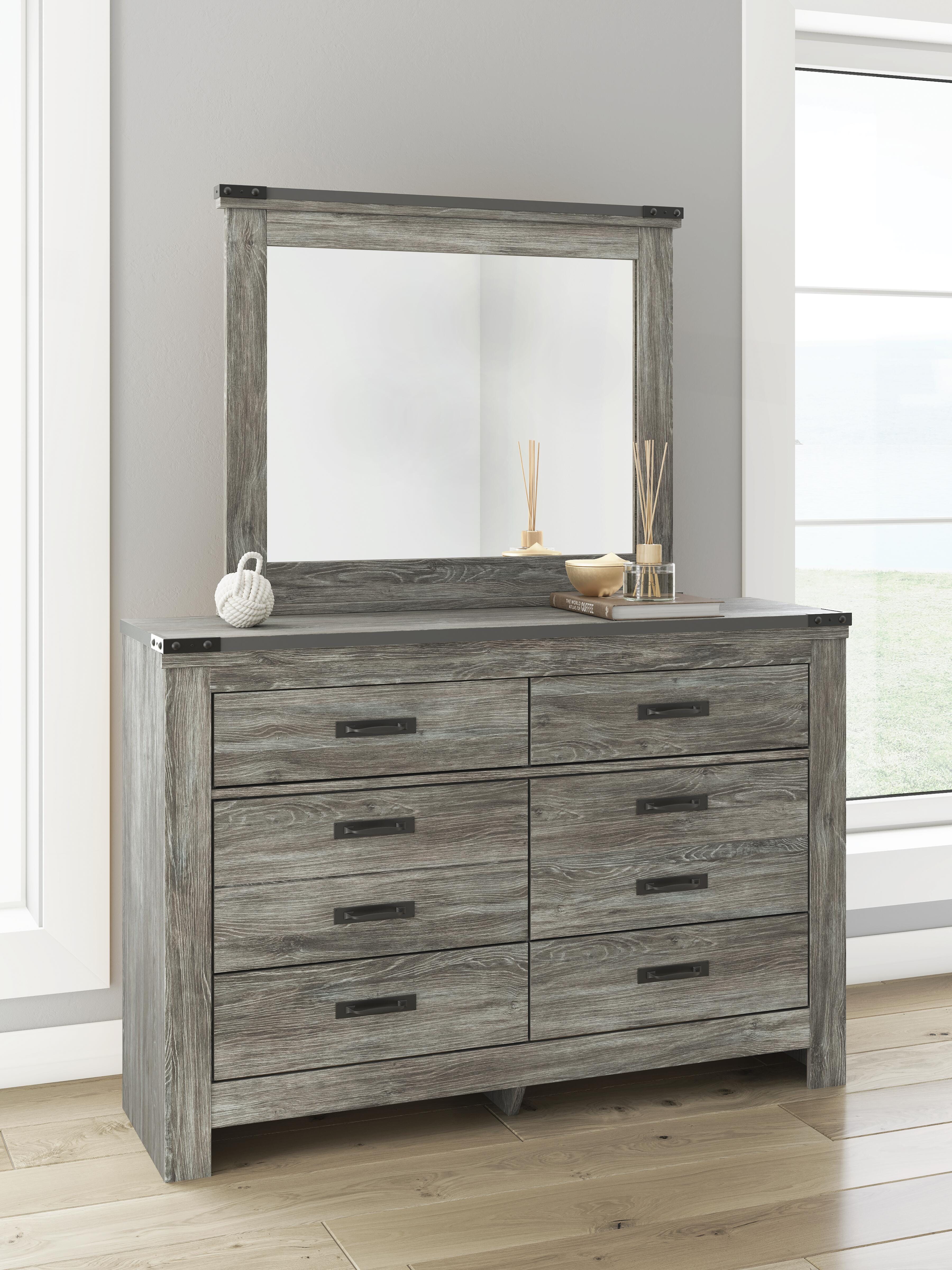Frandern Full Bookcase Panel Bed with Storage, Dresser, Mirror and Chest