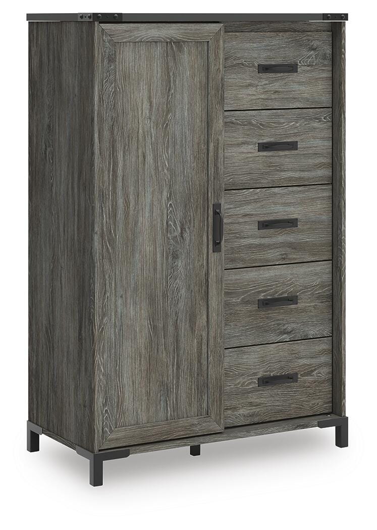 Frandern Full Bookcase Panel Bed with Storage, Dresser, Mirror and Chest