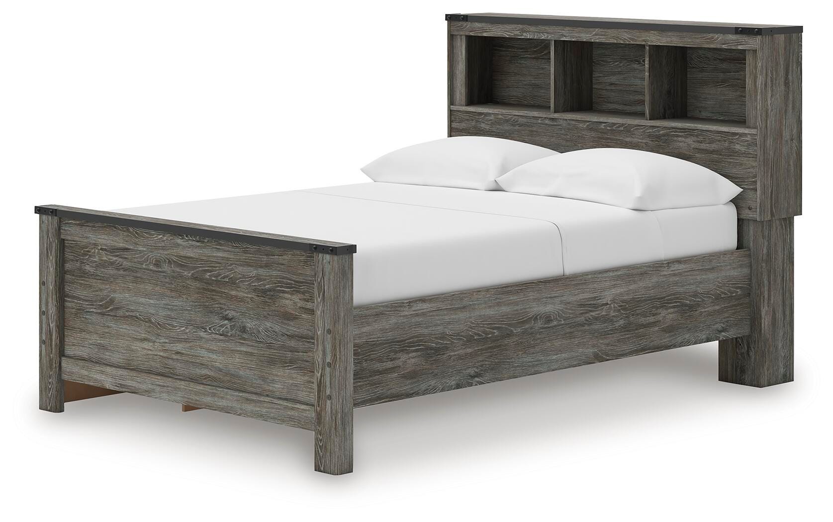 Frandern Full Bookcase Panel Bed with Storage, Dresser, Mirror and Chest