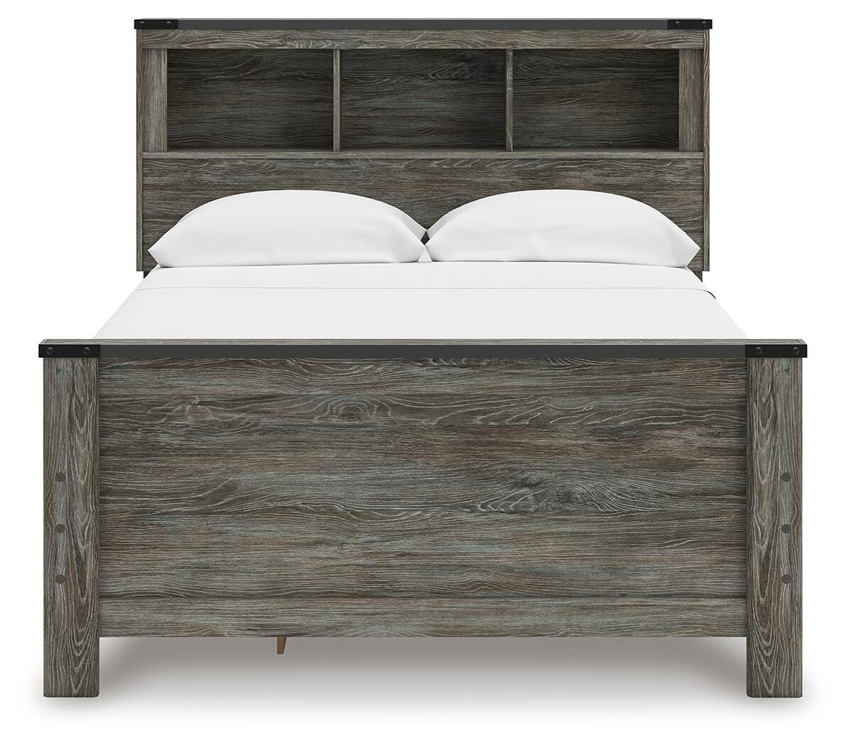Frandern Full Bookcase Panel Bed with Storage, Dresser, Mirror and Chest