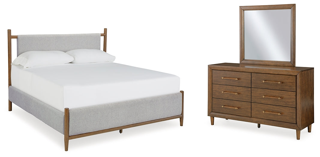 Lyncott Queen Upholstered Bed, Dresser and Mirror