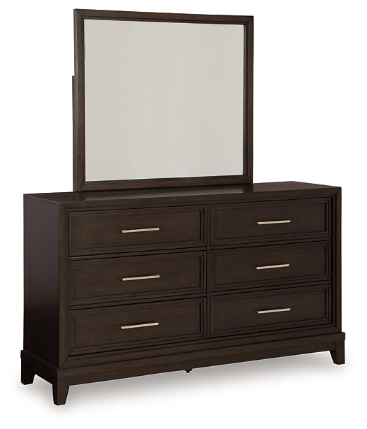 Neymorton Queen Upholstered Panel Bed, Dresser and Mirror