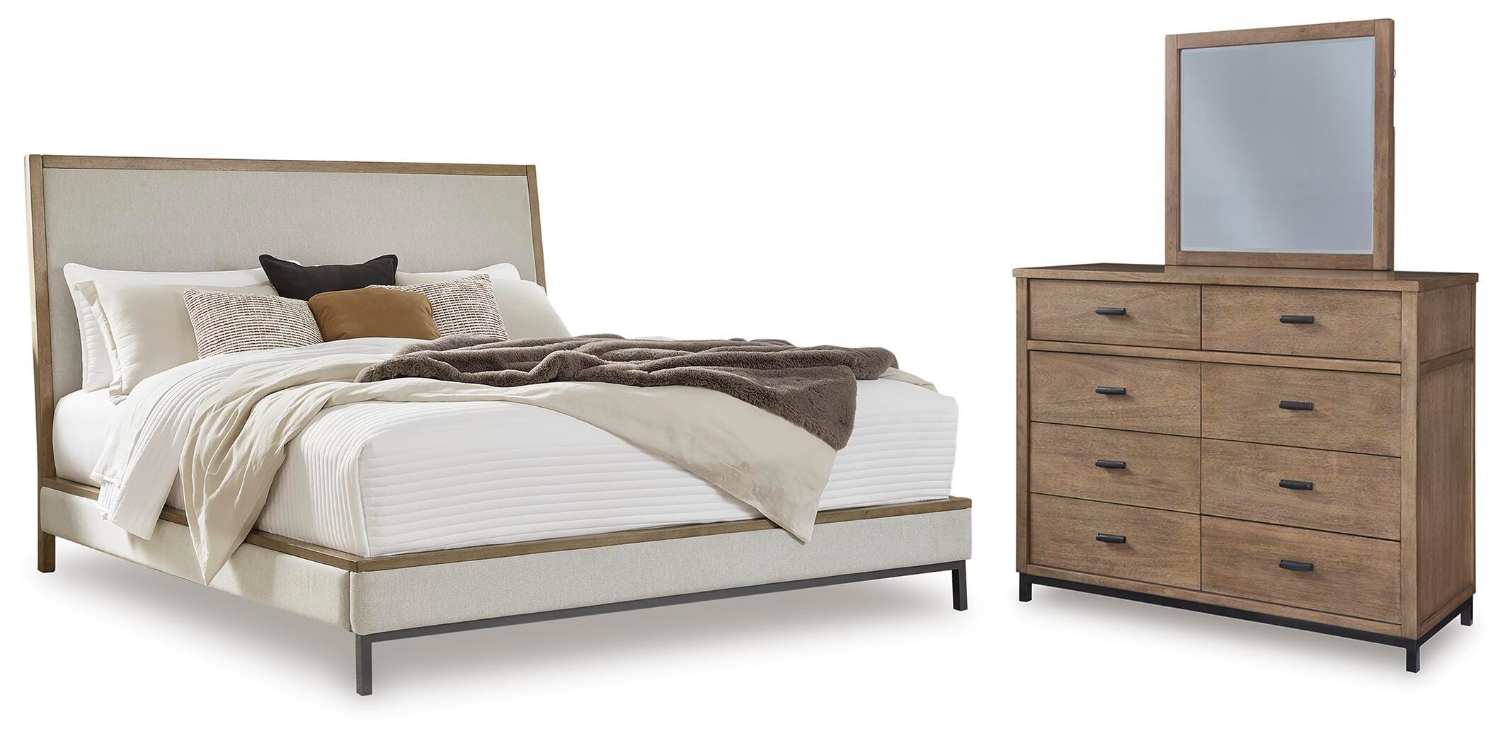 Tomtyn Queen Upholstered Bed, Dresser and Mirror — 3-Piece Benchcraft® Bedroom