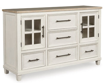 Shaybrock Dresser — Glass-Front Cabinets, Two-Tone Benchcraft® Bedroom