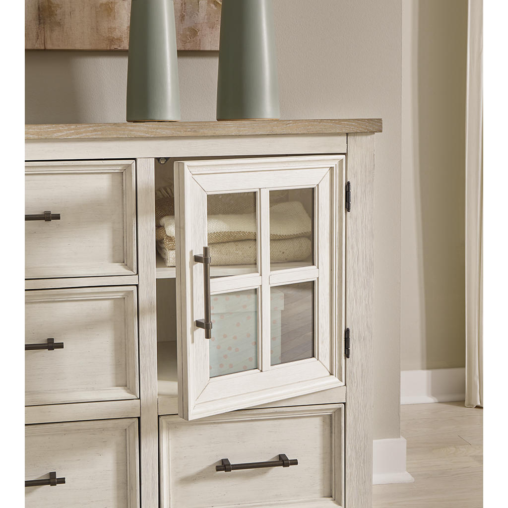 Shaybrock Dresser — Glass-Front Cabinets, Two-Tone Benchcraft® Bedroom