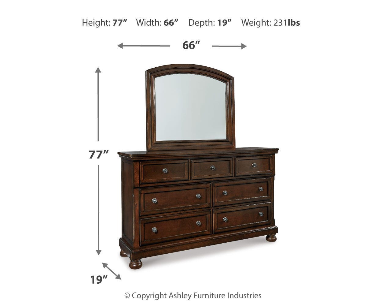 Porter Queen Sleigh Storage Bed, Dresser and Mirror
