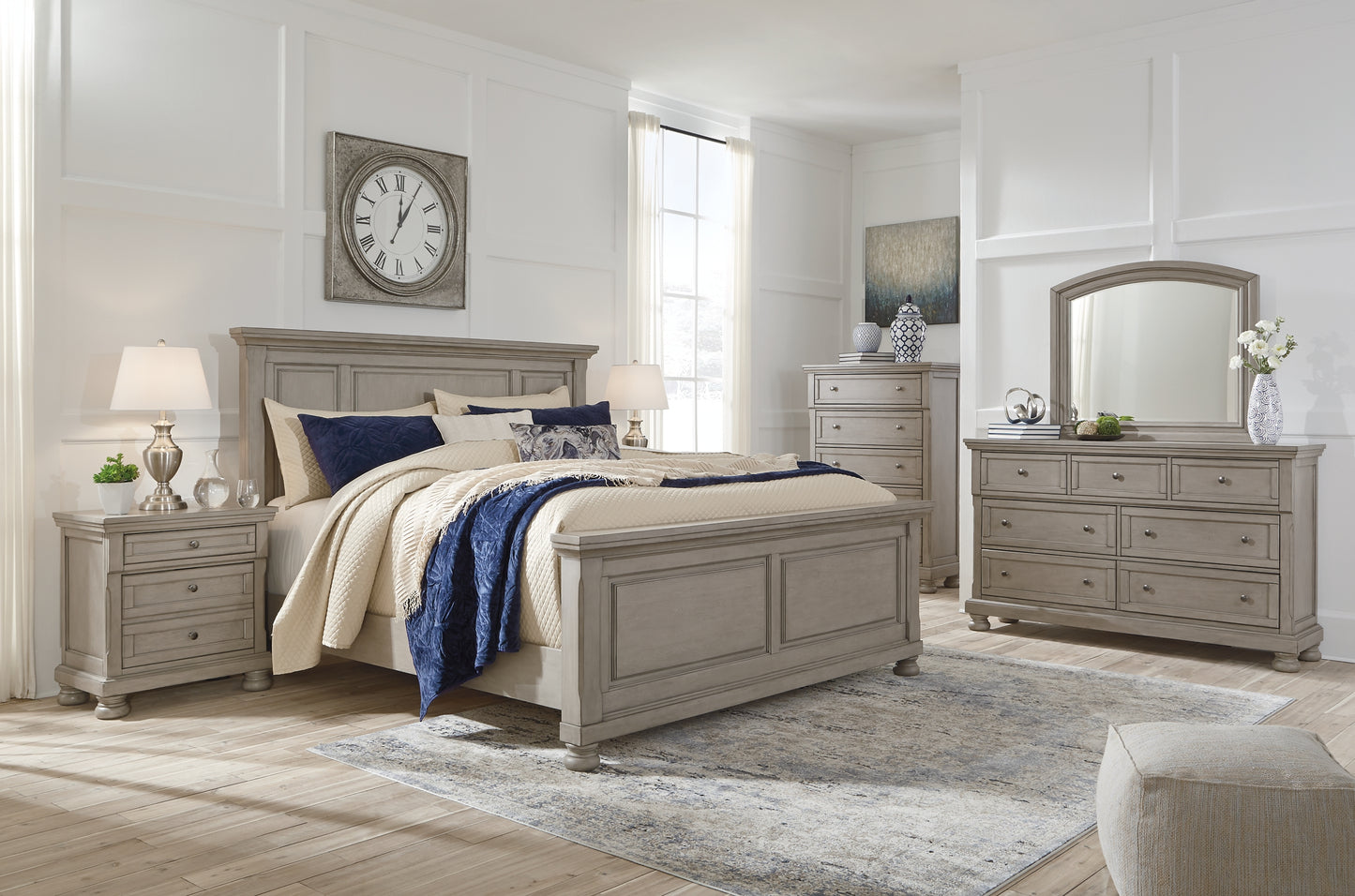 Lettner King Panel Bed, Dresser, Mirror and 2 Nightstands