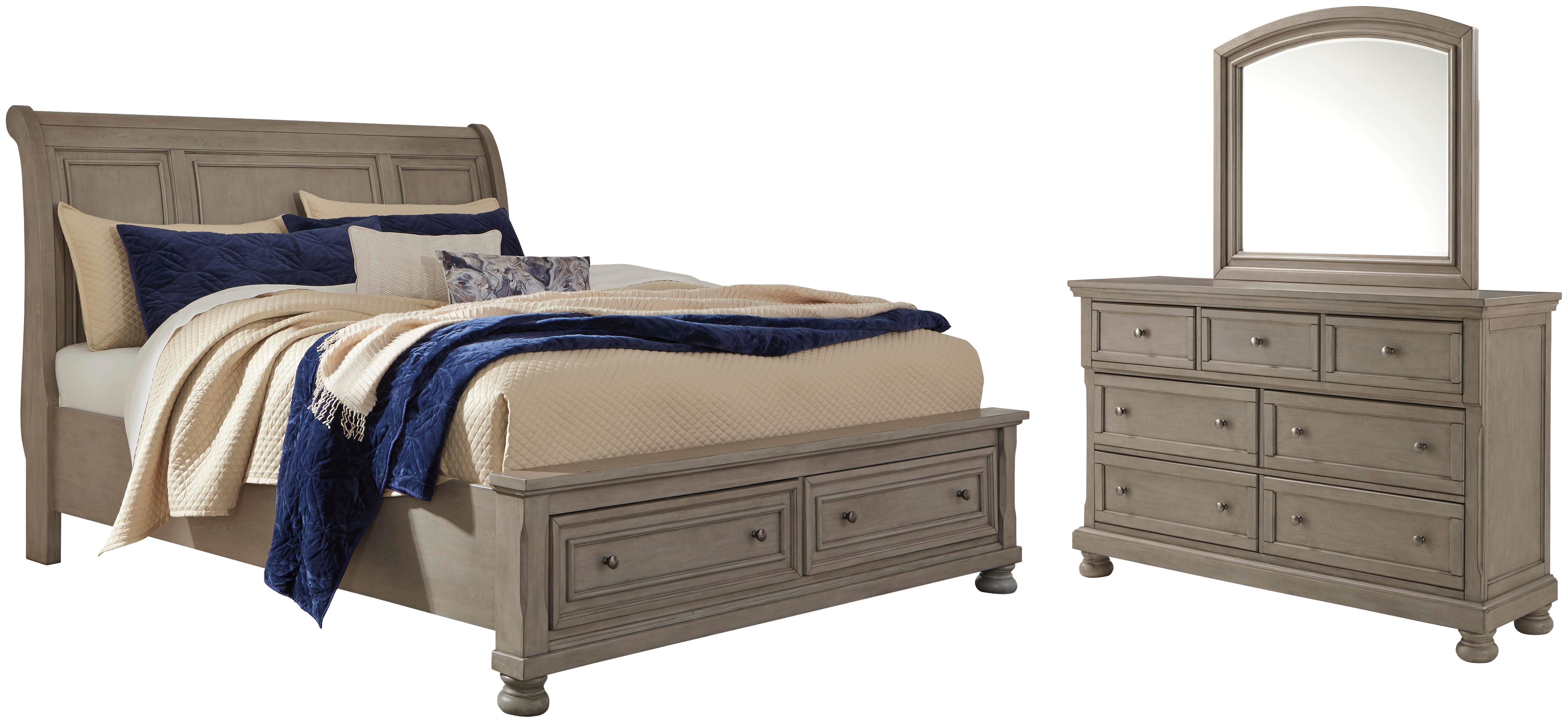 Lettner Queen Sleigh Storage Bed, Dresser and Mirror