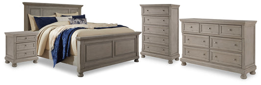 Lettner California King Panel Bed, Dresser, Chest and 2 Nightstands