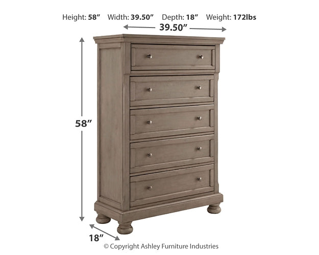 Lettner California King Panel Bed, Dresser, Chest and 2 Nightstands