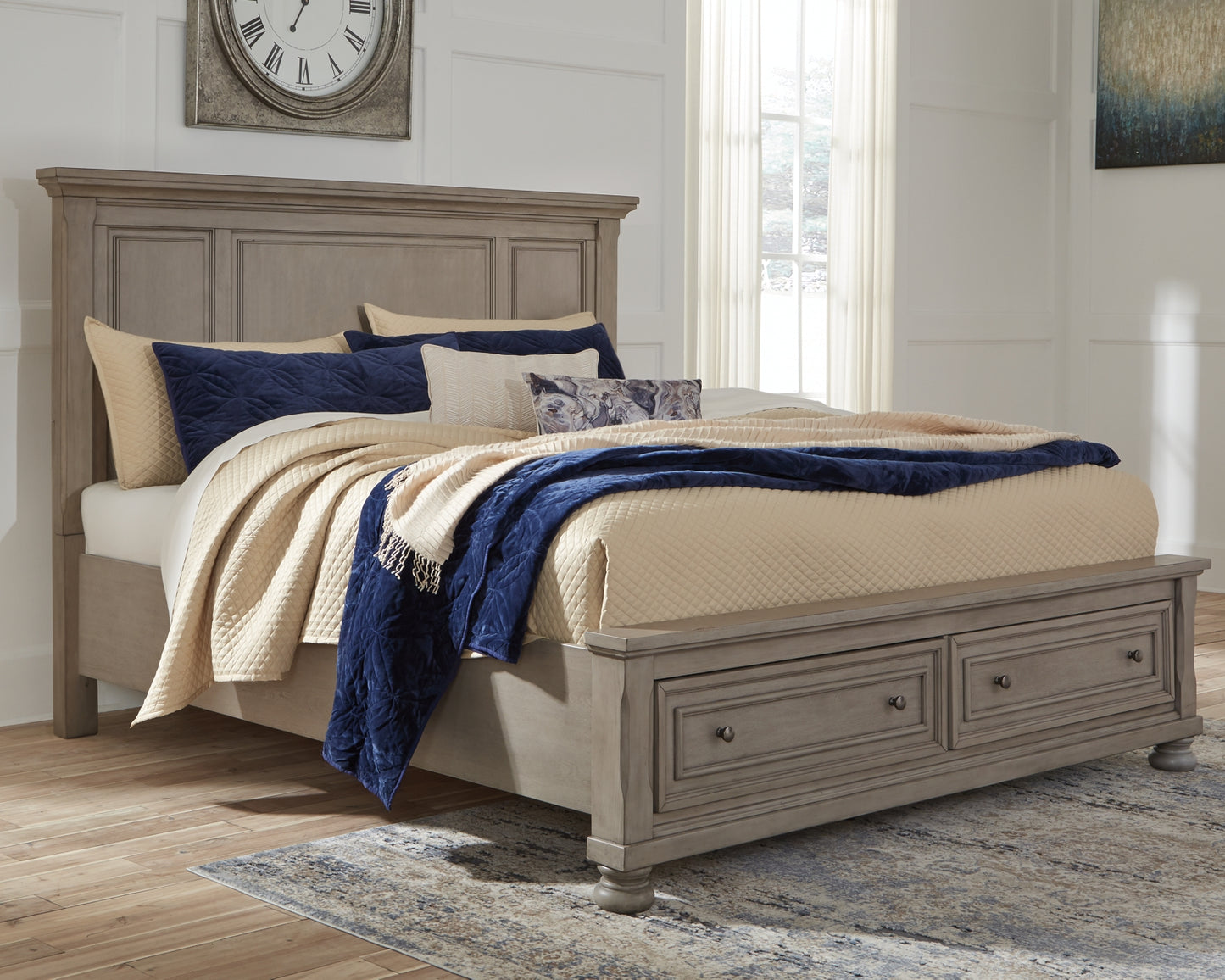 Lettner Queen Panel Storage Bed, Dresser, Mirror and Nightstand