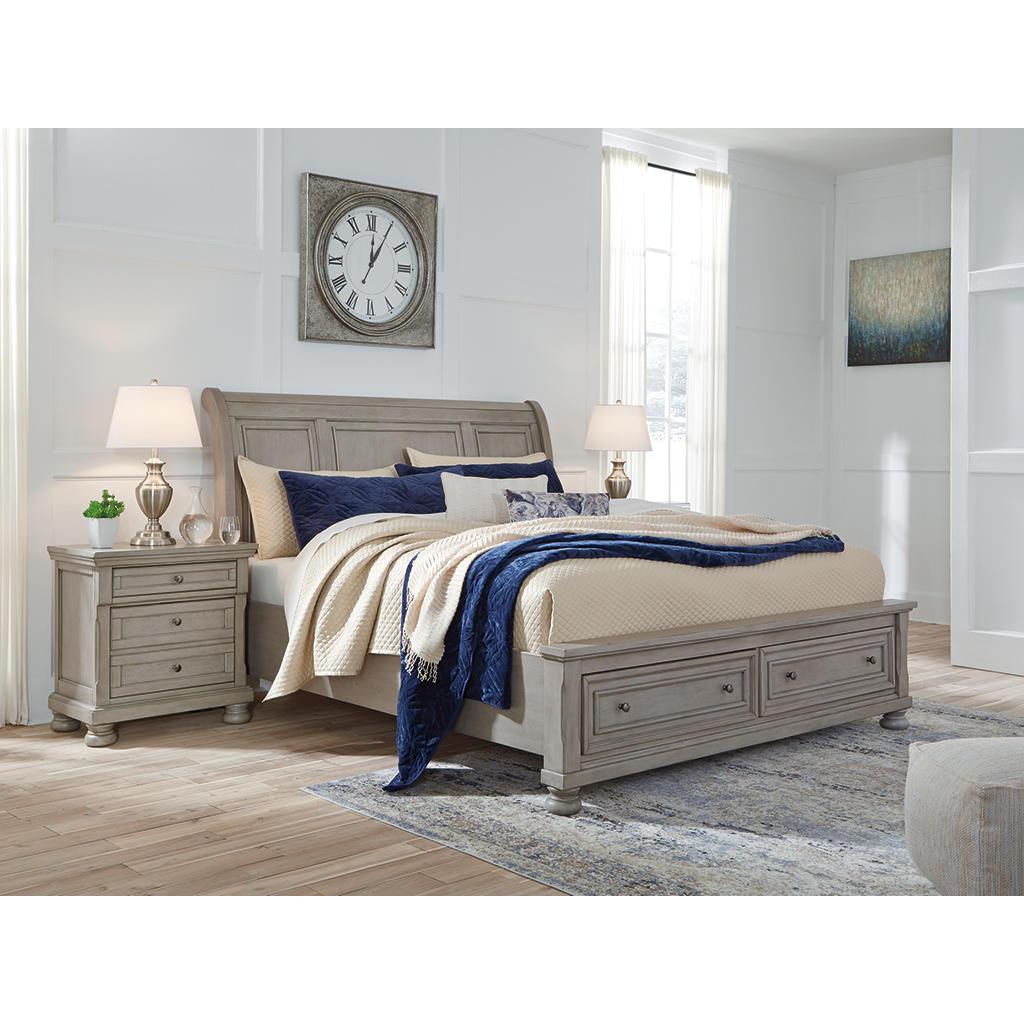 Lettner King Sleigh Storage Bed — Light Gray Signature Design by Ashley® Bedroom