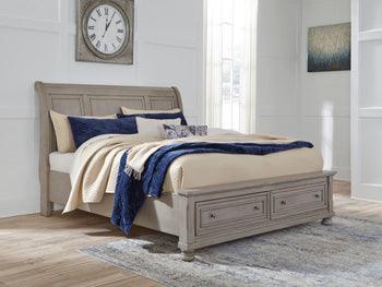 Lettner Queen Sleigh Storage Bed — Light Gray Signature Design by Ashley® Bedroom