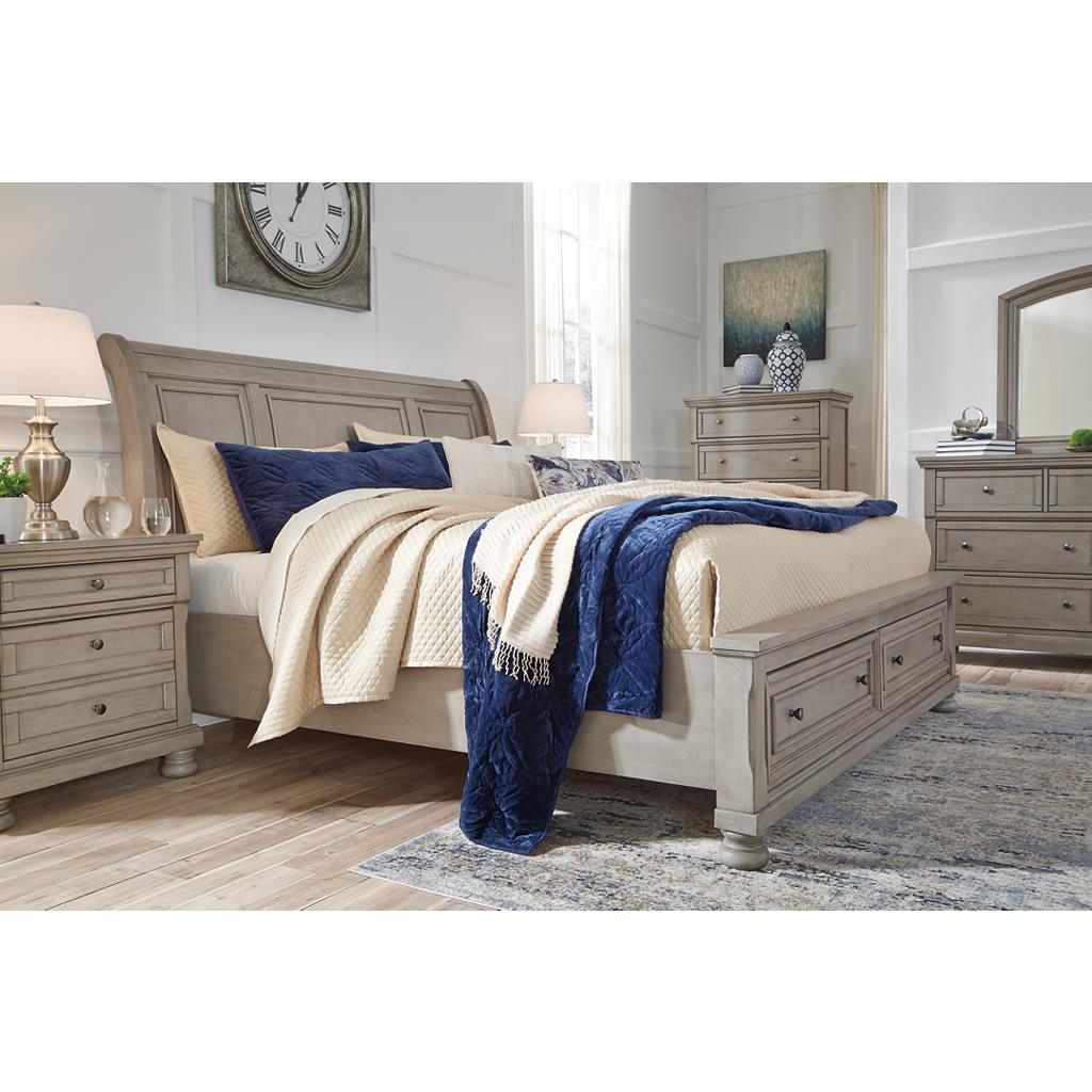Lettner King Sleigh Storage Bed — Light Gray Signature Design by Ashley® Bedroom