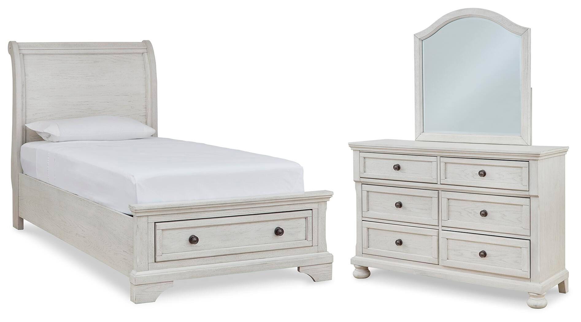 Robbinsdale Twin Sleigh Storage Bed, Dresser and Mirror