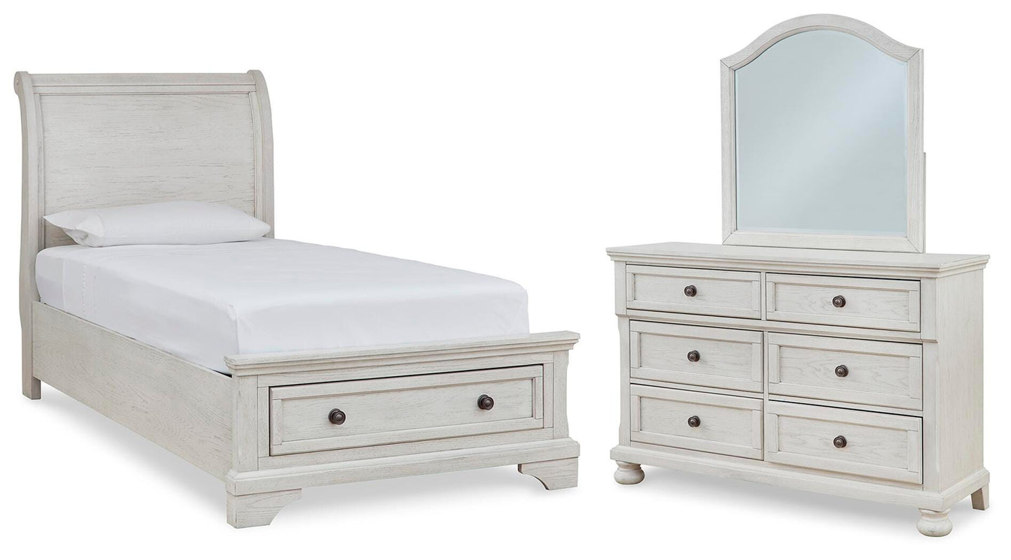 Robbinsdale Twin Sleigh Storage Bed, Dresser and Mirror