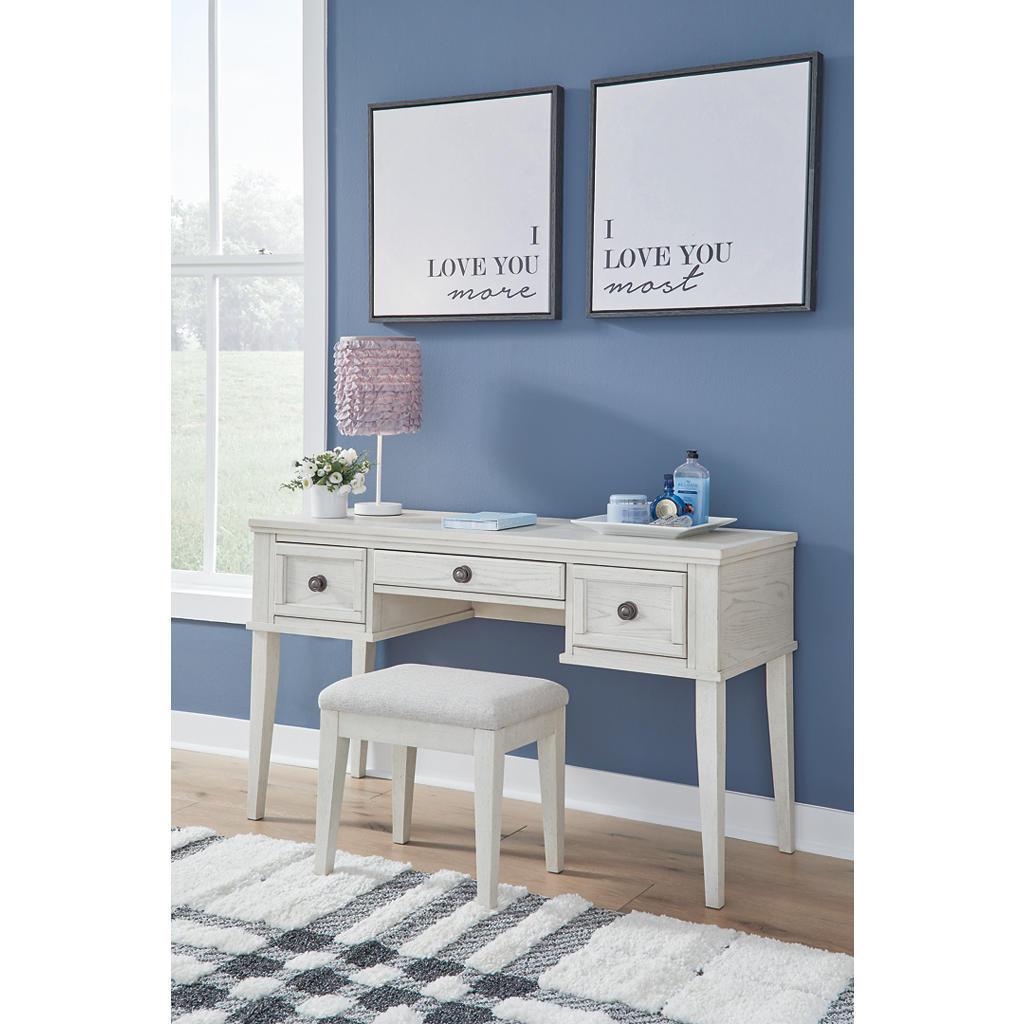 Robbinsdale Vanity with Stool — Antiqued White Signature Design by Ashley® Bedroom