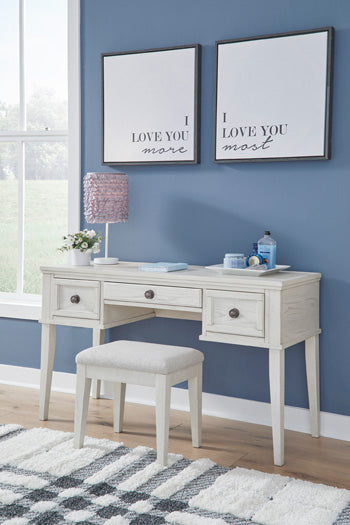 Robbinsdale Vanity with Stool — Antiqued White Signature Design by Ashley® Bedroom