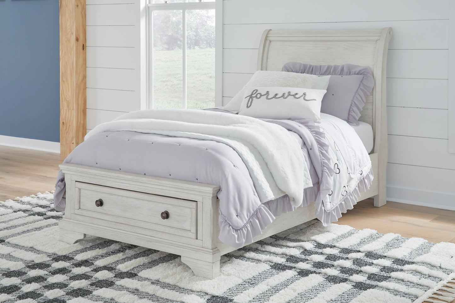 Robbinsdale Twin Sleigh Storage Bed, Dresser and Mirror