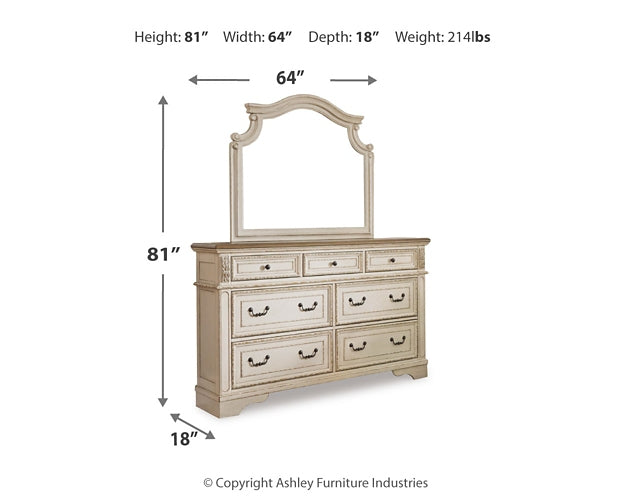 Realyn Queen Upholstered Panel Bed, Dresser, Mirror, Chest and 2 Nightstands