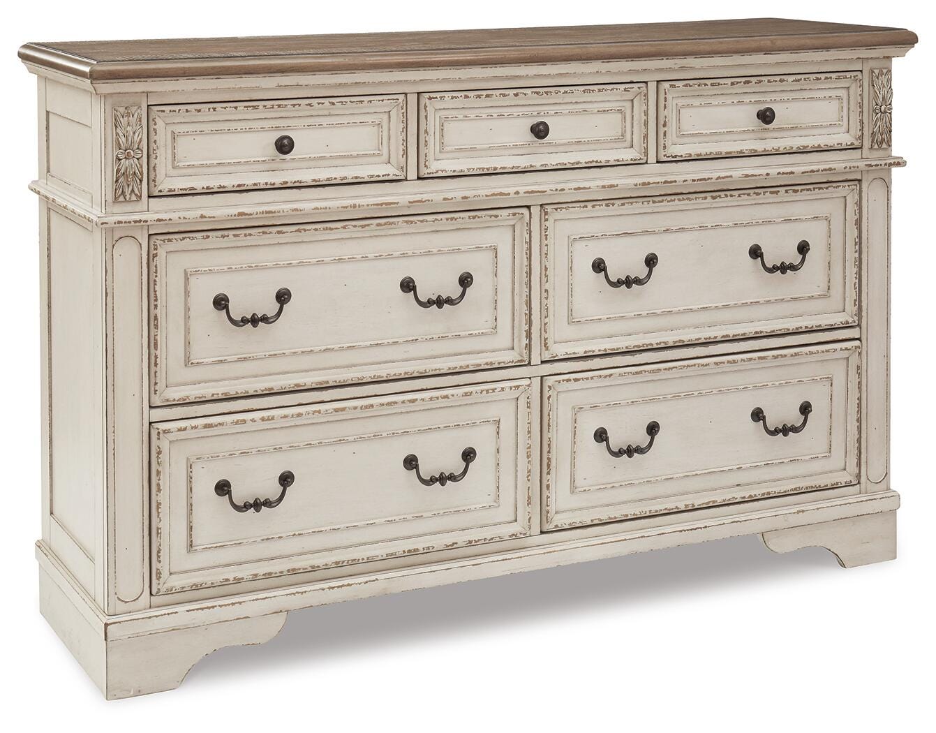 Realyn Queen Upholstered Storage Bed, Dresser and Nightstand