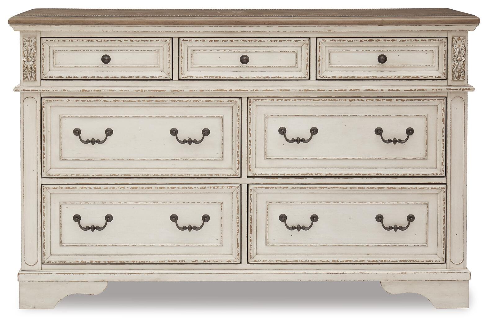Realyn Queen Upholstered Storage Bed, Dresser and Nightstand