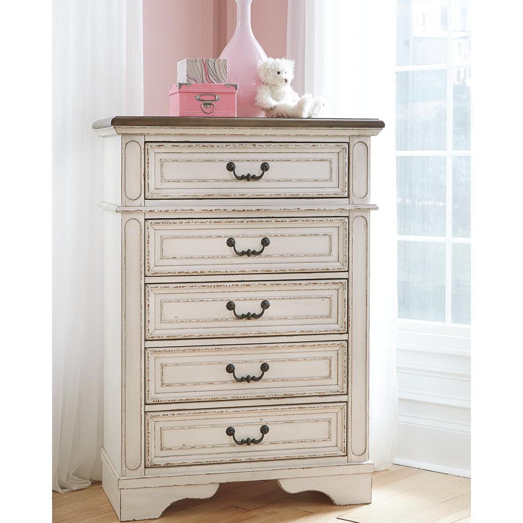 Realyn Chest of Drawers — Felt-Lined Top, Chipped White Signature Design by Ashley® Bedroom