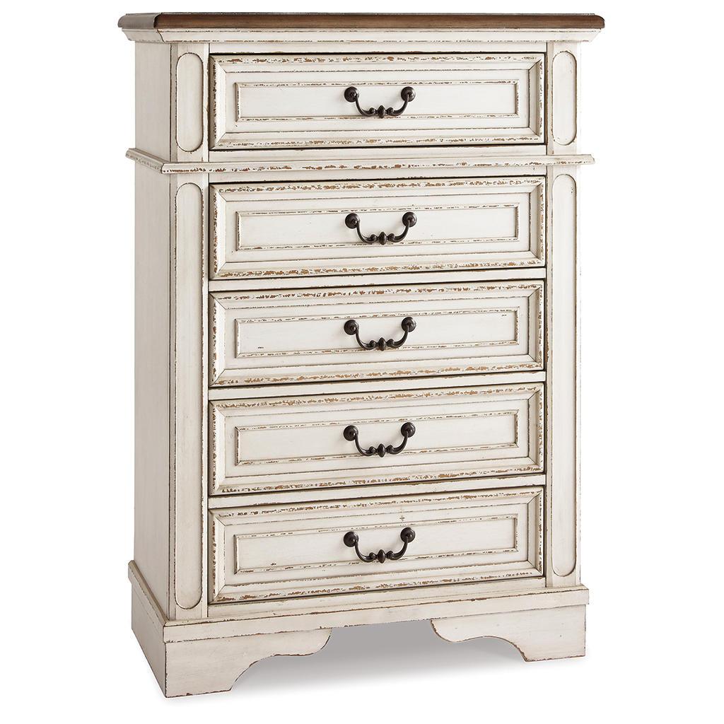 Realyn Chest of Drawers — Felt-Lined Top, Chipped White Signature Design by Ashley® Bedroom